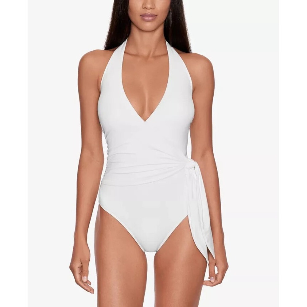 Ralph Lauren Side Tie Halter One Piece SWIM Swimsuit - size 4 - Solid White